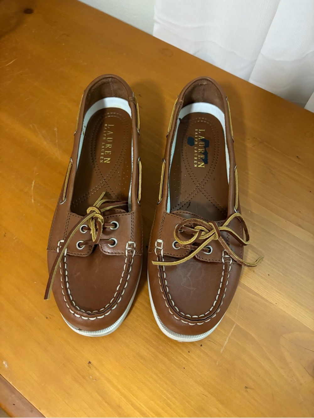 Lauren Ralph Lauren Brown Leather Loafers with White Accent